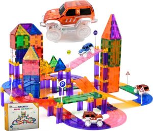 Bouwen & Constructie | Magna Minds – Magnetic Tiles Racebaan – Zelfrijdende Auto – Magnetisch Speelgoed – 122 Stuks – Constructie Speelgoed – Magnetische Tegels – Montessori Speelgoed – Magnetic Toys – Magnetische Bouwstenen – Speelgoed Kinderen Bouwen & Constructie Bouwen & Constructie