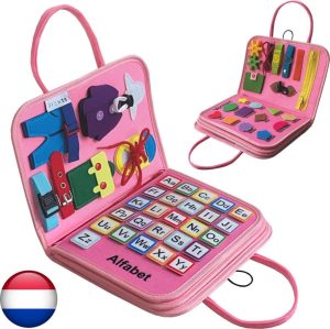 Educatief speelgoed | Busy Board Roze – Montessori Speelgoed – Sensorisch Speelgoed – Activiteitenbord – Educatief Speelgoed – Speelgoed Voor In De Auto – Montessori Voor Thuis – Interactief Speelgoed – Motoriek Speelgoed Educatief speelgoed Educatief speelgoed