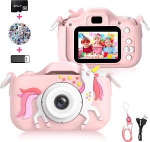 Educatief speelgoed | Digitale Kindercamera Hd 1080P Inclusief Frozen Stickervel – Speelgoedcamera – 32Gb Micro Sd Kaart – Fototoestel Voor Kinderen – Unicorn Roze Educatief speelgoed Educatief speelgoed