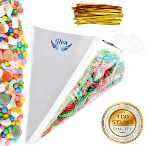 Feestartikelen | 100X Originele Traktatie Zakjes – Puntzakjes Transparant – Puntzak Doorzichtig – Uitdeel Cadeautjes Voor Kinderen – Snoepzakjes – Puntzakken – 30*16 Cm- Incl. Sluitstrips Feestartikelen Feestartikelen