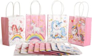 Feestartikelen | Decopatent 12 Stuks Mix Unicorns Eenhoorn Traktatie Uitdeel Papieren Zakjes Met Handvat – Traktaitezakjes Voor Uitdeelcadeautjes Feestartikelen Feestartikelen