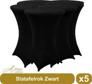 Feestartikelen | Statafelrok Zwart 80 Cm – Per 5 – Partytafel – Tafelrok Voor Statafel – Statafelhoes – Bruiloft – Cocktailparty – Stretch Rok – Set Van 5 Feestartikelen Feestartikelen