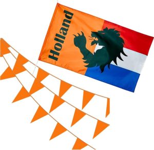 Feestartikelen | Vlag 150X90 Cm + ia Sjaal + 20 Meter Oranje Vlaggenlijn – Ek 2024 Voetbal Nederlands Elftal Versiering Feestartikelen Feestartikelen