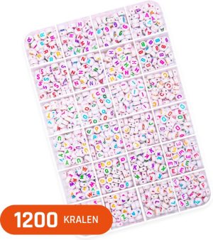 Hobby & Creatief | Kralen Set Letterkralen 7 Mm Voor Sieraden Maken, Ketting, Telefoonkoord En Armbandjes Maken Meisjes – Wit Met Gekleurde Letters – 1200 Letterkralen In Opbergbox Hobby & Creatief Hobby & Creatief