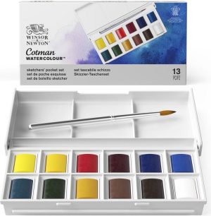 Hobby & Creatief | Winsor & Newton Cotman Sketchers Pocket Box Aquarelset 12 Halve Napjes + Penseel Hobby & Creatief Hobby & Creatief