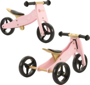 Houten speelgoed | 2 In 1 Loopfiets – Driewieler – Hout – 1 Jaar – Roze – Balance Bike Buitenspeelgoed Buitenspeelgoed