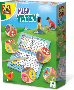 Houten speelgoed | Mega Yatzy Junior – Met Plaatjes – Simpele Puntentelling – Grote Houten Dobbelstenen Houten speelgoed Houten speelgoed