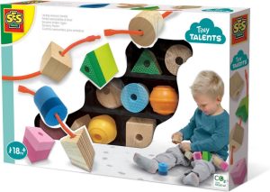 Houten speelgoed | Tiny Talents – Sensory Kralen Rijgen – Montessori – Meerdere Soorten Grove Kralen – Inclusief Koppelsnoer Speelgoed 2 Jaar Houten speelgoed Houten speelgoed