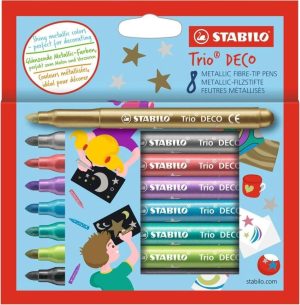 Knutselen voor kinderen | Trio Deco – Metallic Viltstift – Met Extra Dikke Punt 3,0 Mm – Etui Met 8 Kleuren Knutselen voor kinderen Knutselen voor kinderen