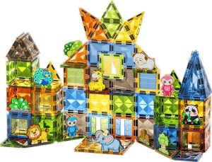 Magnetisch Speelgoed | Diamant Magnetic Tiles 82 Stuks Met Dieren – Magnetische Bouwspeelgoed – Met Stevige Katoenen Opbergzak – Veilig – Onverwoestbaar – Abs Magnetisch Speelgoed Magnetisch Speelgoed