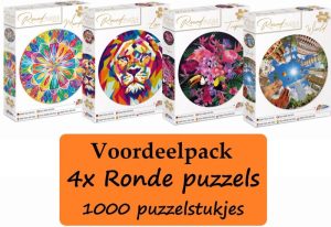 Puzzels | Voordeelpack 4X Puzzel 1000 Stukjes Volwassenen | Verschillende Ronde Puzzels | Diameter 68 Cm | Legpuzzel Puzzels Puzzels