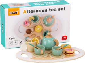 Rollenspellen | Houten Afternoon Tea Set – Keukenspeelgoed Hout – Keukenspeelgoed Accessoires – Montessori Speelgoed – Rollenspel – Educatief Speelgoed Voor Peuters Meisjes Jongens – 14 Delig Rollenspellen Rollenspellen