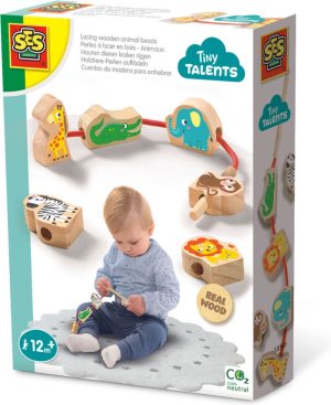 Spelen met een goed gevoel | Tiny Talents – Houten Dierenkralen Rijgen – Montessori – Veilig Rijgkoord Met Hout – Makkelijk Voor De Kleine Handjes – Speelgoed 1 Jaar Baby & Peuter Baby & Peuter