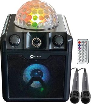 Zingen & Muziek | Disco Block 410 – Bluetooth Speaker – Karaokeset – Partybox Met Verlichting + 2 Microfoons – Zwart Speelgoed Zingen & Muziek