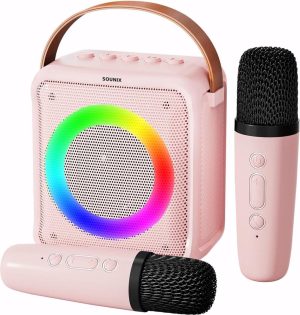 Zingen & Muziek | Draagbare Karaoke Set – Incl. 2 Draadloze Karaoke Microfoons – Bluetooth Speaker – Voor Volwassenen En Kinderen – Roze Speelgoed Zingen & Muziek