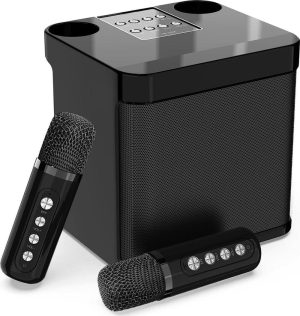 Zingen & Muziek | Karaoke Set Zwart Met 2 Draadloze Microfoons – Draagbare Karaoke Speaker – Karaokeset Voor Volwassenen En Kinderen – Karaoke Microfoon Bluetooth – Karaoke Set Voor Tv – Kado – Cadeau Speelgoed Zingen & Muziek