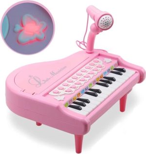 Zingen & Muziek | Roze Kinderpiano – Met Microfoon – Multifunctioneel Keyboard – Meisjes – Educatief Speelgoed – Kinder Piano – 21X22X27.5Cm Speelgoed Zingen & Muziek