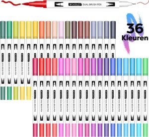 Knutselen voor kinderen | Dubbelzijdige Stiften Set 36 Kleuren – Kinderen En Voor Volwassenen – Brush Pennen – Twinmarkers Hobby & Creatief Hobby & Creatief